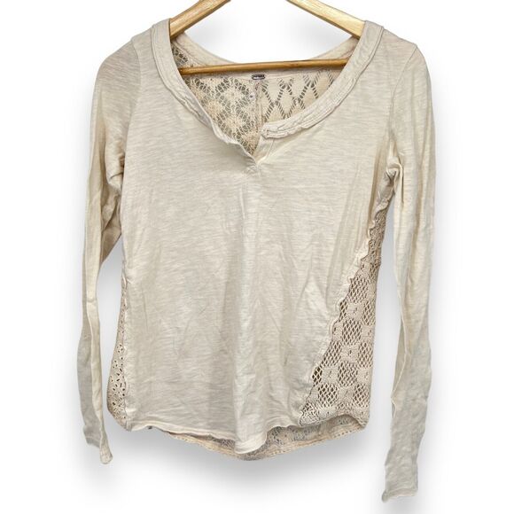 Free People Cream Ivory Long Sleeve Lace Back Women's Long Sleeve Shirt Sz. XS - Picture 1 of 10